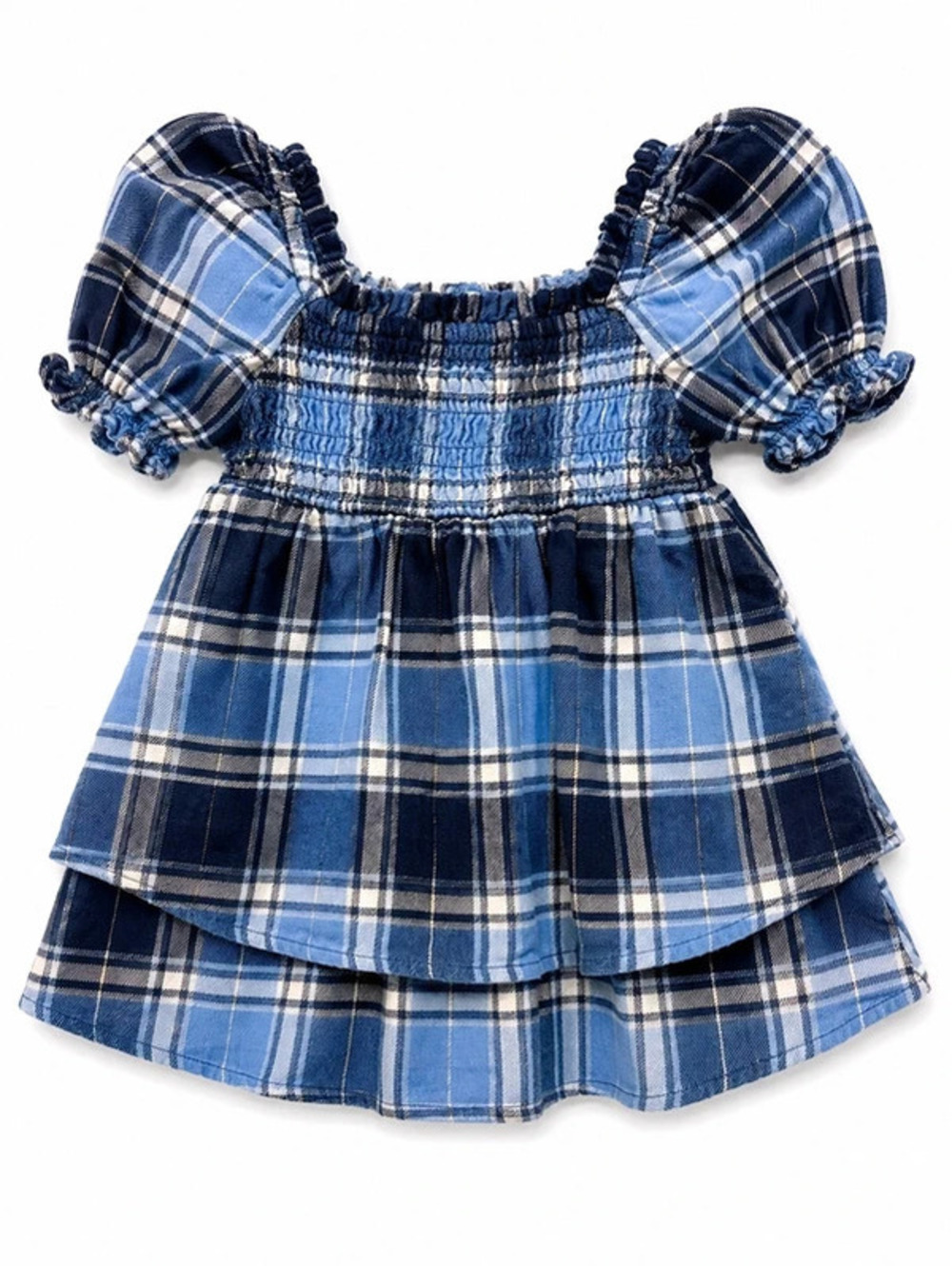 Copper Key Toddler Girl Blue Plaid Smocked Tiered Dress Size 2T